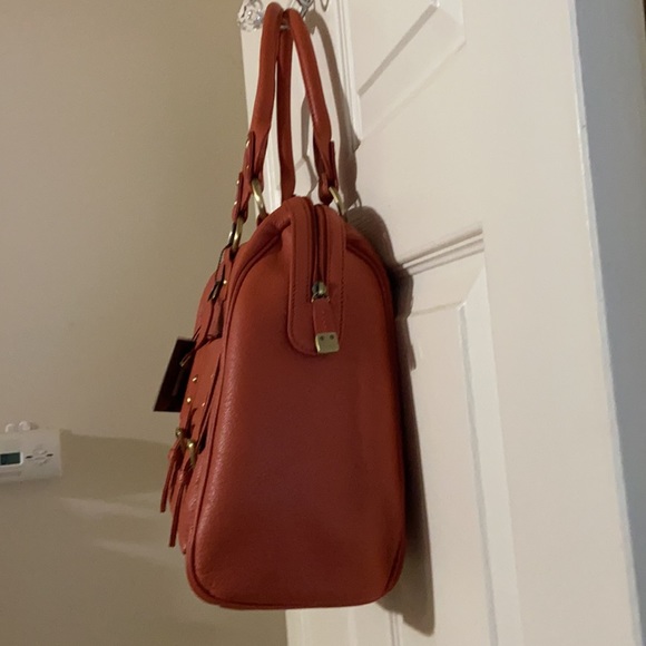 Soprano Ladies Pebble Leather Purse Handbag Satchel Burnt Orange and Dust Bag - Picture 9 of 15